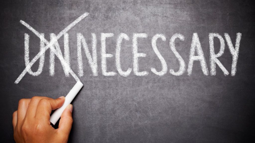 不必要という意味の英語が書かれた黒板